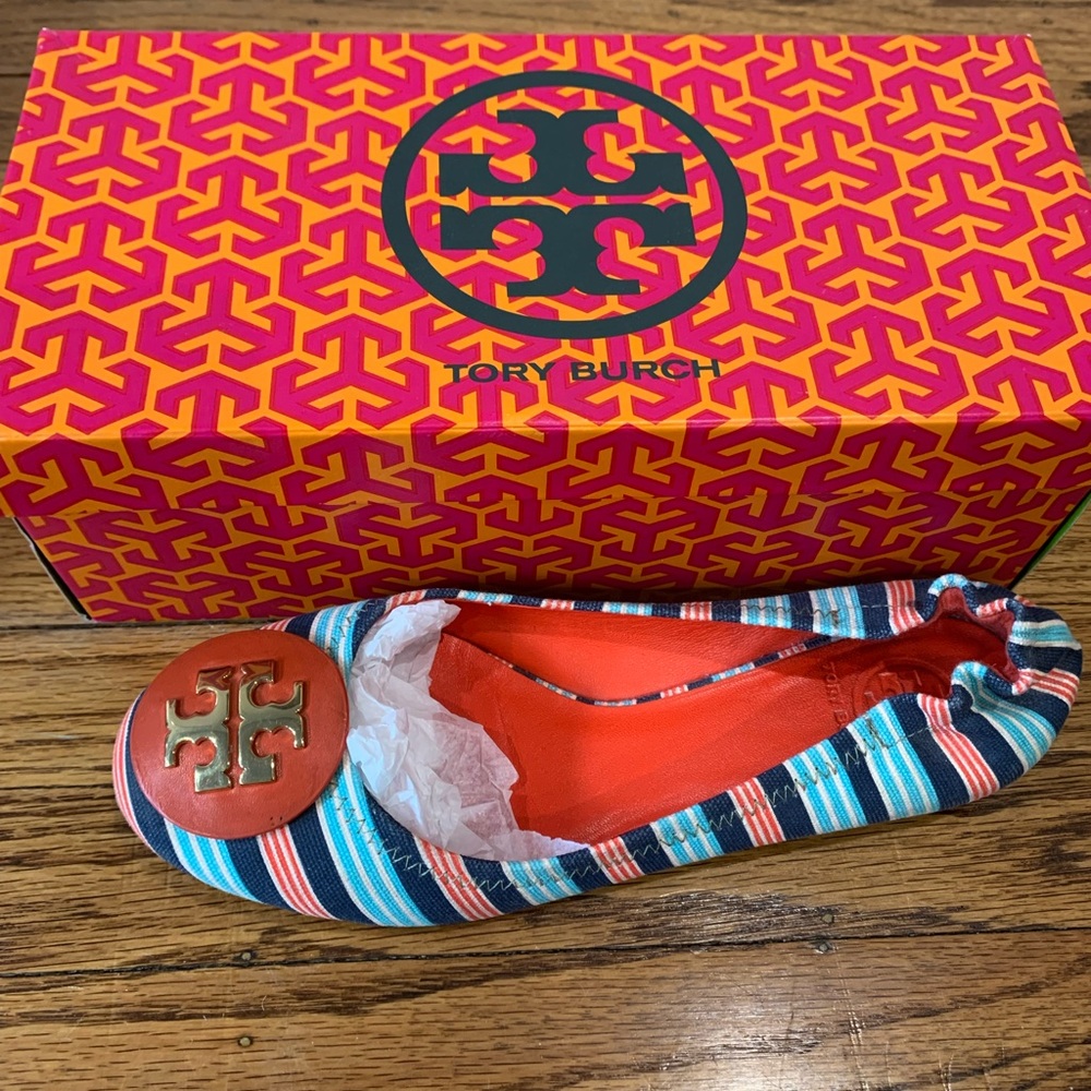 Tory Burch Flats - Stripped Blue and Orange